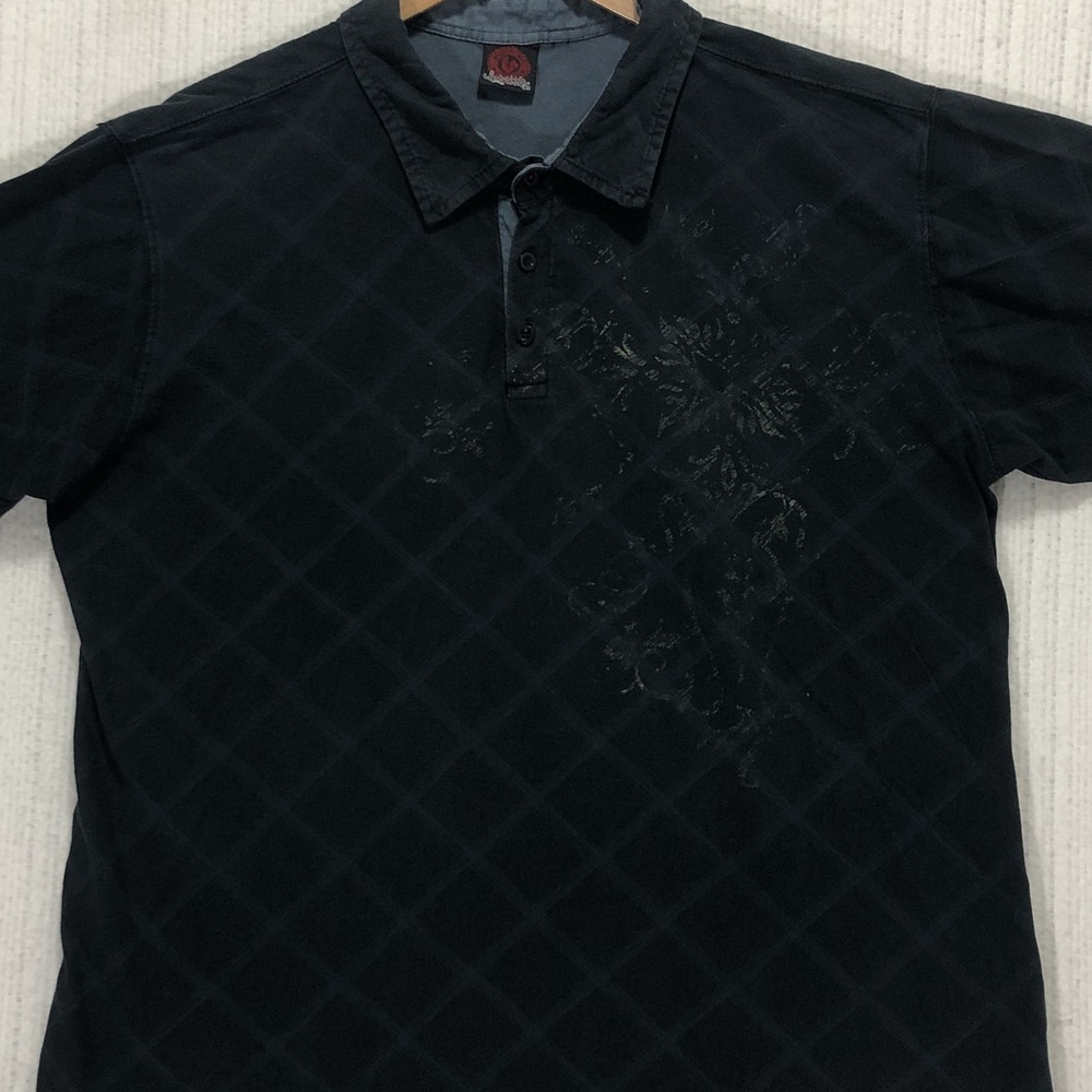 Burnside Mens Short Sleeve Polo Shirt Black Diamond Grid Graphic Print Large